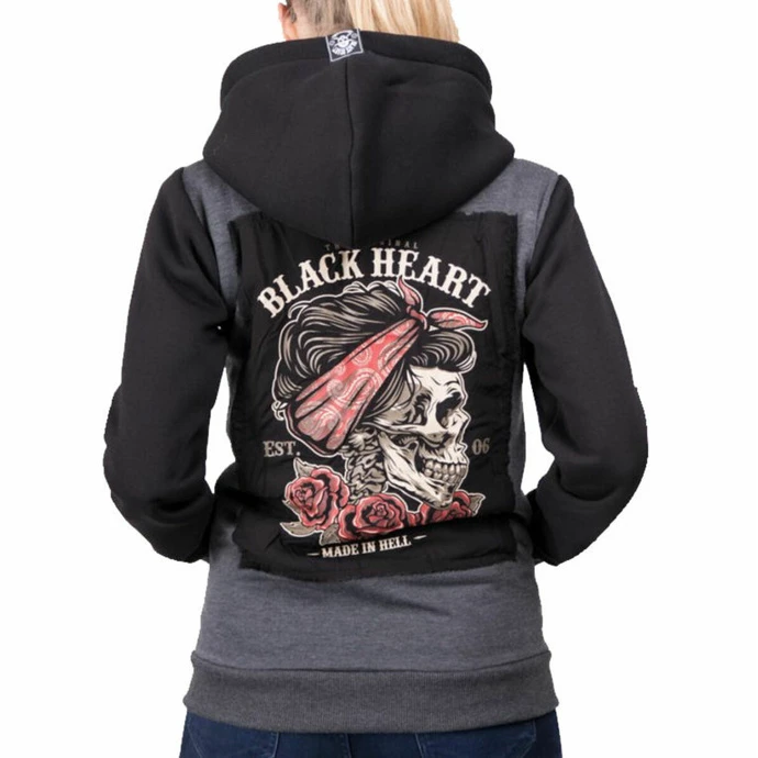 Women's Hoodie BLACK HEART - PIN UP SKULL - GREY 3 Women's Hoodie BLACK HEART - PIN UP SKULL - GREY