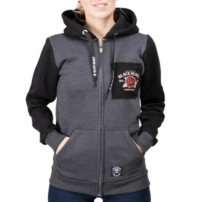Women's Hoodie BLACK HEART - PIN UP SKULL - GREY 4 Women's Hoodie BLACK HEART - PIN UP SKULL - GREY - Image 2
