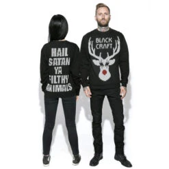 Sweatshirt (no Hood) Men's - Black Metal Rudolph - BLACK CRAFT -Fashionable street clothing BC67