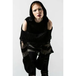 Women's Jumper KILLSTAR - Shallow Grave Hooded Knit -Fashionable street clothing SHALLOW GRAVE HOODED KNIT SWEATER C