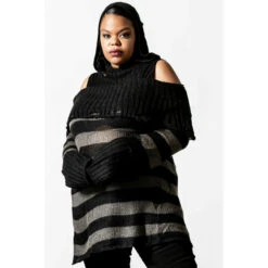 Women's Jumper KILLSTAR - Shallow Grave Hooded Knit -Fashionable street clothing SHALLOW GRAVE HOODED KNIT SWEATER PLUS B