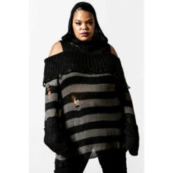 Women's Jumper KILLSTAR - Shallow Grave Hooded Knit -Fashionable street clothing SHALLOW GRAVE HOODED KNIT SWEATER PLUS C