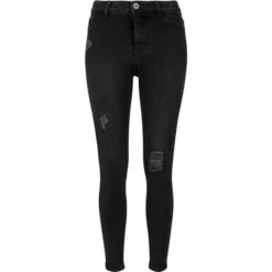 Women's Trousers URBAN CLASSICS - High Waist - Black Washed -Fashionable street clothing TB1539 P1 00709