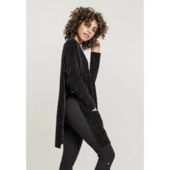 Women's Cardigan URBAN CLASSICS - Chenille - Black -Fashionable street clothing TB2355 M5 00007 1