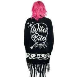 Sweater Women's (cardigan) TOO FAST - WITCH BITCH - CRYSTAL BALL & MOONS