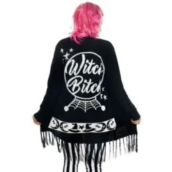 Sweater Women's (cardigan) TOO FAST - WITCH BITCH - CRYSTAL BALL & MOONS -Fashionable street clothing WCFR R BITCH 2
