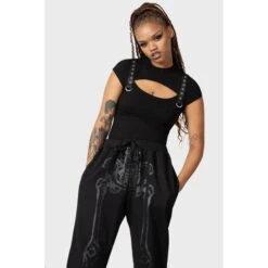 Trousers Unisex (sweatpants) KILLSTAR - Bone Idle - Black -Fashionable street clothing bone idle joggers 3szh