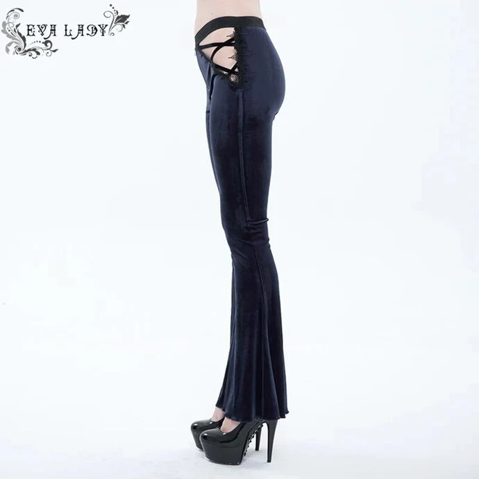 Women's Trousers DEVIL FASHION - Negative Nancy Gothic Velvet Flared Pants With Lace 5 Women's Trousers DEVIL FASHION - Negative Nancy Gothic Velvet Flared Pants With Lace - Image 3