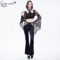 Women's Trousers DEVIL FASHION - Negative Nancy Gothic Velvet Flared Pants With Lace 13 Women's Trousers DEVIL FASHION - Negative Nancy Gothic Velvet Flared Pants With Lace -Fashionable street clothing ept00713sl