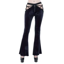 Women's Trousers DEVIL FASHION - Negative Nancy Gothic Velvet Flared Pants With Lace
