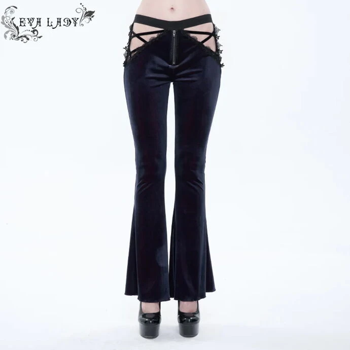 Women's Trousers DEVIL FASHION - Negative Nancy Gothic Velvet Flared Pants With Lace 4 Women's Trousers DEVIL FASHION - Negative Nancy Gothic Velvet Flared Pants With Lace - Image 2
