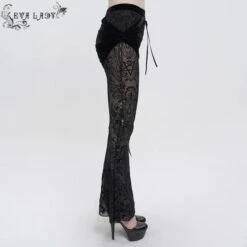 Women's Trousers DEVIL FASHION - Gothic Drawstring Mesh Splice Flared -Fashionable street clothing ept012 002
