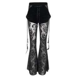 Women's Trousers DEVIL FASHION - Gothic Drawstring Mesh Splice Flared -Fashionable street clothing ept012 003