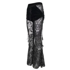 Women's Trousers DEVIL FASHION - Gothic Drawstring Mesh Splice Flared -Fashionable street clothing ept012 004