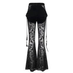 Women's Trousers DEVIL FASHION - Gothic Drawstring Mesh Splice Flared -Fashionable street clothing ept012 005