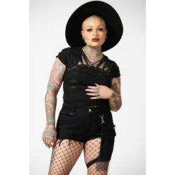 Women's Shorts KILLSTAR - Fury Road Denim Garter - Black -Fashionable street clothing fury road denim garter shorts w c003