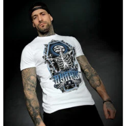 Men's T-shirt HYRAW - Graphic - SKULL AND BONES - WHITE -Fashionable street clothing hyraw tee shirt blanc homme skull and bones white 4