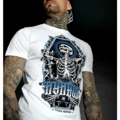 Men's T-shirt HYRAW - Graphic - SKULL AND BONES - WHITE -Fashionable street clothing hyraw tee shirt blanc homme skull and bones white 5