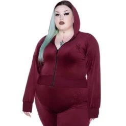 Women's Hoodie KILLSTAR - Just Crew-Sin Velvet - BURGUNDY -Fashionable street clothing just crew sin velvet hoodie burgundy b002