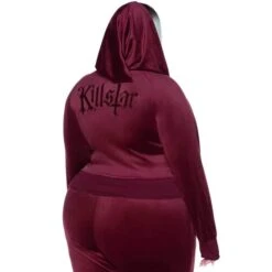 Women's Hoodie KILLSTAR - Just Crew-Sin Velvet - BURGUNDY -Fashionable street clothing just crew sin velvet hoodie burgundy b003