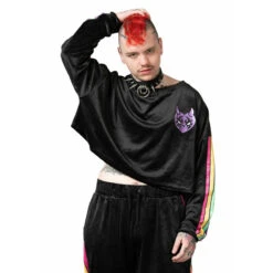 Unisex Sweatshirt KILLSTAR - Mellow Velour - Black 10 Unisex Sweatshirt KILLSTAR - Mellow Velour - Black -Fashionable street clothing mellow velour sweater w c002