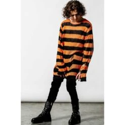 Unisex Sweater KILLSTAR - Pumpkin Knit - Black / Orange -Fashionable street clothing pumpkin knit sweater e x1603