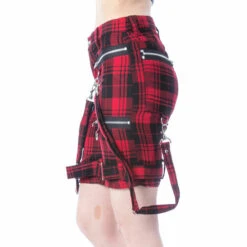 Women's Shorts CHEMICAL BLACK - RENITA - RED TARTAN -Fashionable street clothing renita shorts red tartan chemical black 3