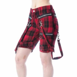 Women's Shorts CHEMICAL BLACK - RENITA - RED TARTAN -Fashionable street clothing renita shorts red tartan chemical black 4
