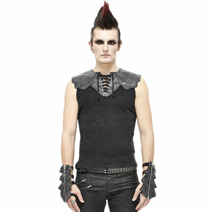 Men's Tank Top DEVIL FASHION - Vertigo Punk Vest With Leather Patches - Black 3 Men's Tank Top DEVIL FASHION - Vertigo Punk Vest With Leather Patches - Black