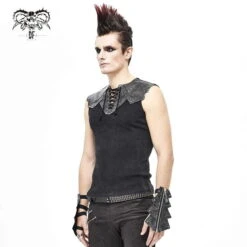 Men's Tank Top DEVIL FASHION - Vertigo Punk Vest With Leather Patches - Black 9 Men's Tank Top DEVIL FASHION - Vertigo Punk Vest With Leather Patches - Black -Fashionable street clothing saa4f