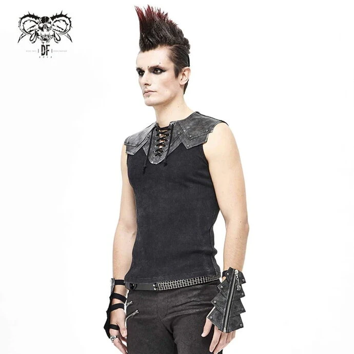 Men's Tank Top DEVIL FASHION - Vertigo Punk Vest With Leather Patches - Black 4 Men's Tank Top DEVIL FASHION - Vertigo Punk Vest With Leather Patches - Black - Image 2