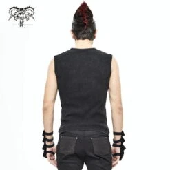 Men's Tank Top DEVIL FASHION - Vertigo Punk Vest With Leather Patches - Black 10 Men's Tank Top DEVIL FASHION - Vertigo Punk Vest With Leather Patches - Black -Fashionable street clothing saa5f