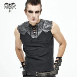 Men's Tank Top DEVIL FASHION - Vertigo Punk Vest With Leather Patches - Black 11 Men's Tank Top DEVIL FASHION - Vertigo Punk Vest With Leather Patches - Black -Fashionable street clothing saa6f