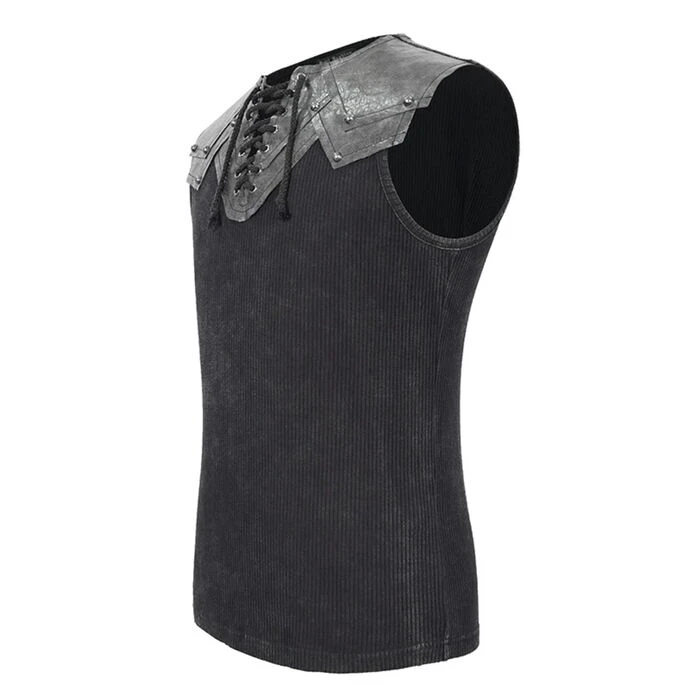 Men's Tank Top DEVIL FASHION - Vertigo Punk Vest With Leather Patches - Black 8 Men's Tank Top DEVIL FASHION - Vertigo Punk Vest With Leather Patches - Black - Image 6