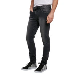 Men's Pants URBAN CLASSICS - Slim Fit Zip Jeans - Real Black Washed
