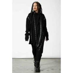 Unisex Sweatshirt KILLSTAR - Total Stud Ribbed - Black -Fashionable street clothing total stud ribbed top men b001