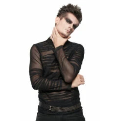 Men's Long-sleeved T-shirt DEVIL FASHION - Chainsaw Punk Mesh Bandage