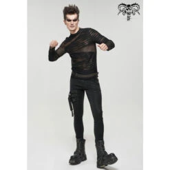 Men's Long-sleeved T-shirt DEVIL FASHION - Chainsaw Punk Mesh Bandage -Fashionable street clothing tt174 15