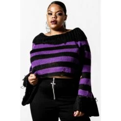 Women's Sweater KILLSTAR - Veruca Salt Knit - Black / Plum -Fashionable street clothing veruca salt knit sweater c x1603