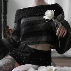 Women's Sweater KILLSTAR - Visage Knit - Black / Ash -Fashionable street clothing visage knit sweater c x1603