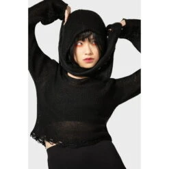 Women's Sweater KILLSTAR - Aillean Hooded Wrap - Black -Fashionable street clothing waqw705o7